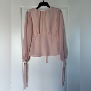 Topshop Blush Pink Blouse with Tie Sleeves
